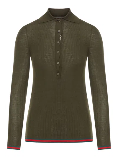 Gucci Cashmere And Silk Polo In Green