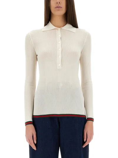 Gucci Cashmere And Silk Polo Shirt In Neutral