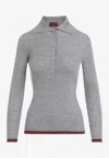 Gucci Cashmere And Silk Polo Top With Web In Gray