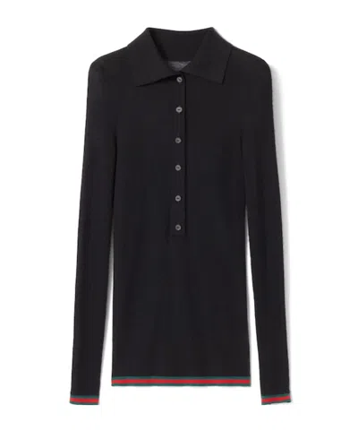 GUCCI CASHMERE AND SILK POLO TOP WITH WEB