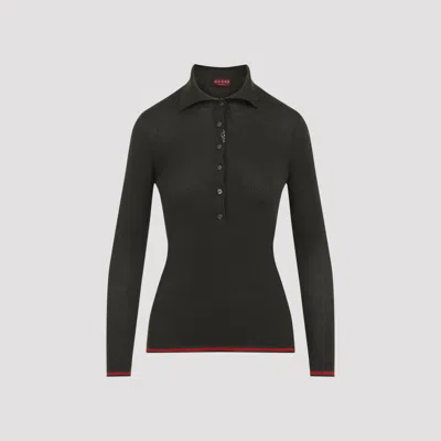 Gucci Cashmere And Silk Polo Top With Web In Green