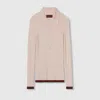 Gucci Cashmere And Silk Polo Top With Web In Pink