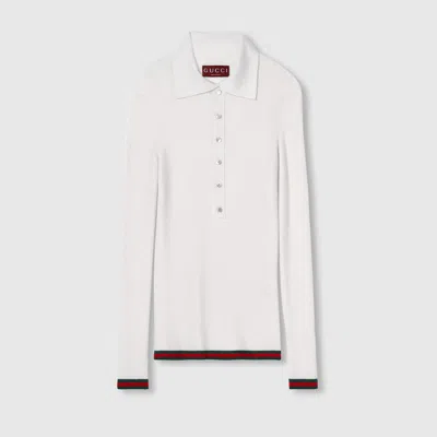 Gucci Cashmere And Silk Polo Top With Web In White
