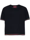 Gucci Women Blue T-shirt With Web Detail On The Edges In Cashmere And Silk Blend Woman In Blue