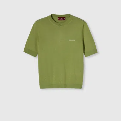 Gucci Cashmere And Silk Top With Intarsia In Green