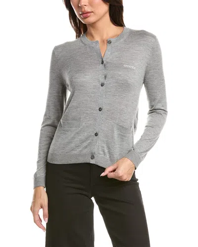 Gucci Long Sleeve Crew-neck Cardigan In Gray