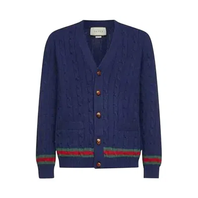 Pre-owned Gucci Cashmere And Wool Cable-knit Cardigan 'blue' | Men's Size M