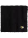 Gucci Cashmere And Wool Scarf With Gg Tag In Black