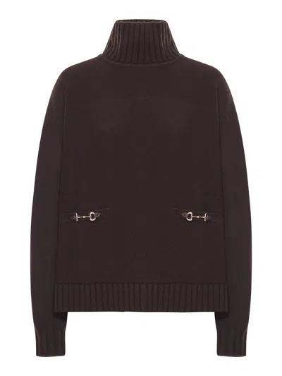 Gucci Cashmere Blend High Neck Sweater In Brown