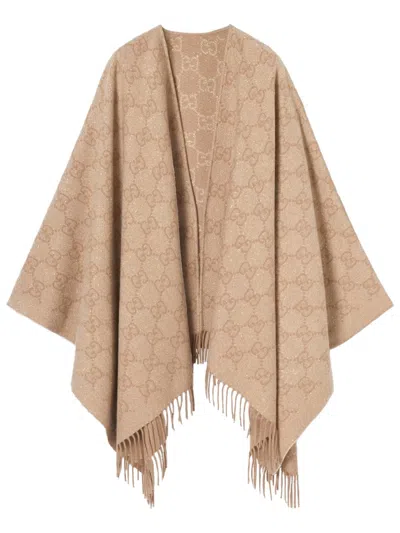 Gucci Cashmere Cape Gg In Brown
