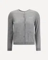 Gucci Grey Cardigan With Round Neck And Logo Lettering Embroidery On The Front In Cashmere And Silk Woman In Gray