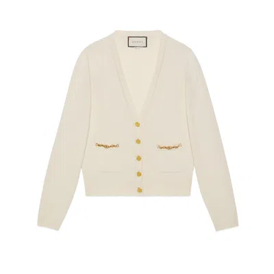 Gucci Chain-embellished Cashmere Cardigan In Beige