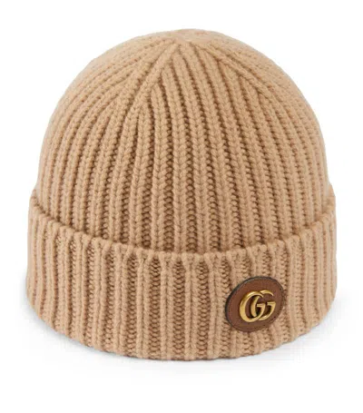 Gucci Wool Cashmere Hat With Double G In Beige
