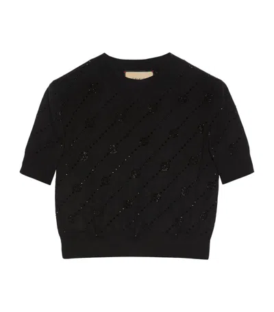 Gucci Crystal-embellished Cashmere Cropped Top In Black