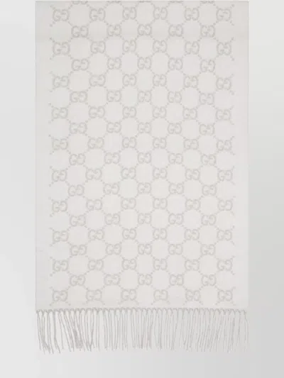 Gucci Cashmere Fringed Hem Scarf In White