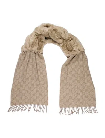 Pre-owned Gucci Cashmere Gg Logo Scarf W/ Tags In Neutral