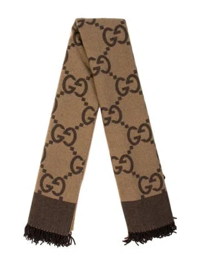 Pre-owned Gucci Cashmere Gg Logo Shawl In Brown