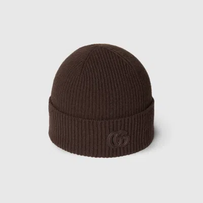 Gucci Cashmere Hat With Patch In Brown