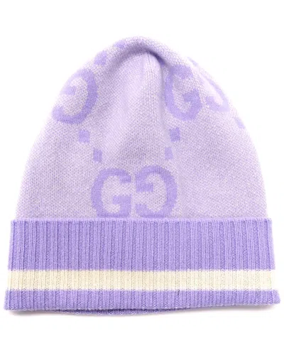 Gucci Cashmere Jacquard Monogram Jumbo Gg Canvy Hat (authentic Pre-loved) In Gold