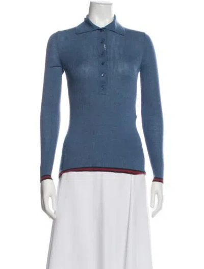 Pre-owned Gucci Cashmere Long Sleeve Polo In Blue