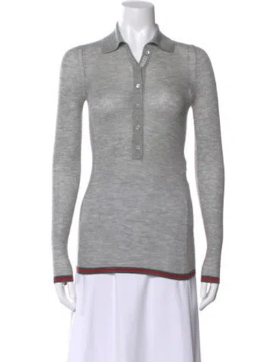 Pre-owned Gucci Cashmere Long Sleeve Polo W/ Tags In Gray