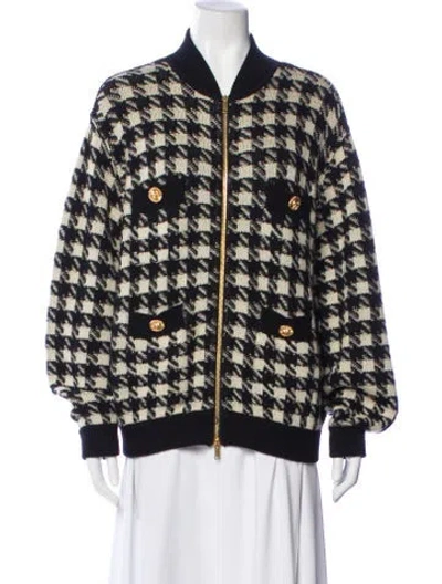 Pre-owned Gucci Cashmere Printed Bomber Jacket In Black