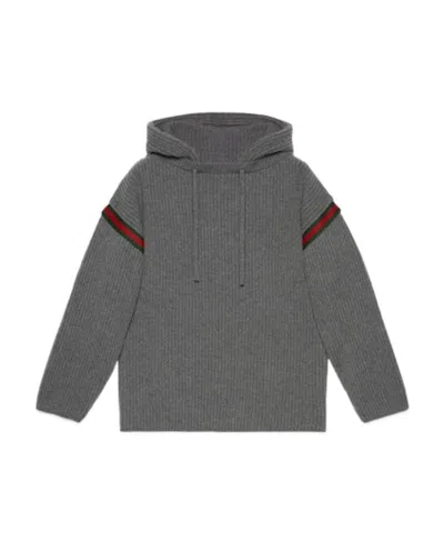 GUCCI GUCCI WEB STRIPED DRAWSTRING KNIT HOODIE