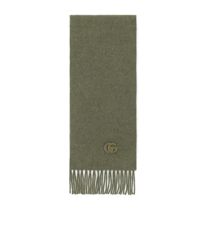 Gucci Cashmere Scarf With Patch In Green