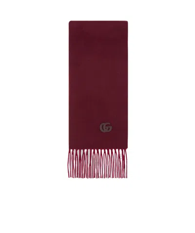 Gucci Cashmere Scarf With Patch In Burgundy