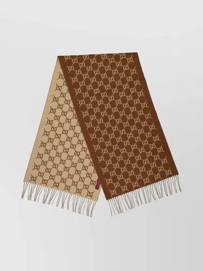 Gucci Cashmere Shawl Fringed Edges In Brown