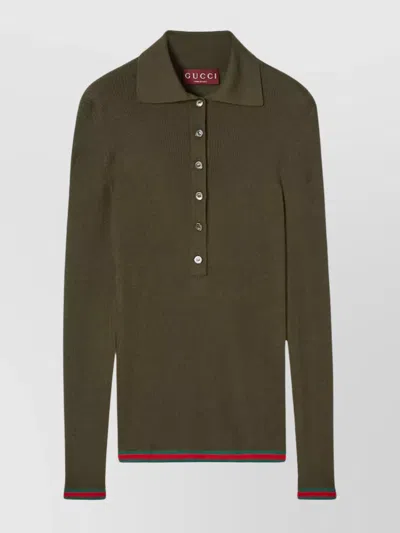 Gucci Cashmere Silk Polo Featuring Web Design In Green