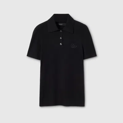 Gucci Cashmere Silk Polo Shirt With Embroidery In Black