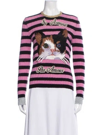 Pre-owned Gucci Cashmere Striped Sweater In Metallic/pink