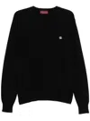 Gucci Black Crewneck Sweater With Gg Logo Embroidered On The Front In Wool And Cashmere Blend Man In Black