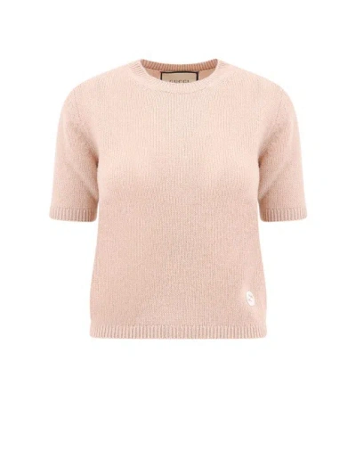 Gucci Cashmere Sweater With Gg Logo Patch In Pink
