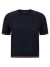 Gucci Women Blue T-shirt With Web Detail On The Edges In Cashmere And Silk Blend Woman In Blue