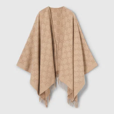 Gucci Cashmere Themé Fringed Scarf W135cm X L135cm In Beige