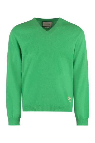Gucci Cashmere V-neck Sweater In Green