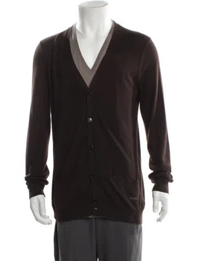 Pre-owned Gucci Cashmere V-neck Cardigan In Brown