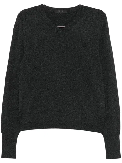 Gucci Cashmere V-neck Long Sleeve Sweater For Women In Black
