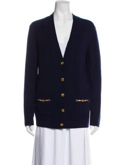 Pre-owned Gucci Cashmere V-neck Sweater In Blue