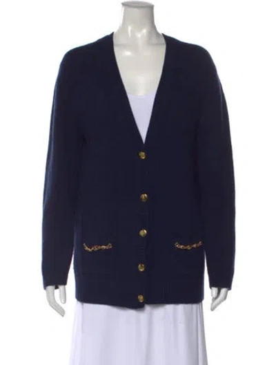 Pre-owned Gucci Cashmere V-neck Sweater In Blue