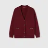 Gucci Cashmere Wool Cardigan With Horsebit In Burgundy