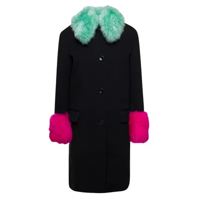 Pre-owned Gucci Cashmere Wool Coat With Shearling-collar It 44 In Black