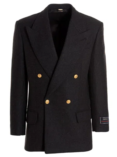 Gucci Cashmere Wool Double Breast Blazer Jacket In Black
