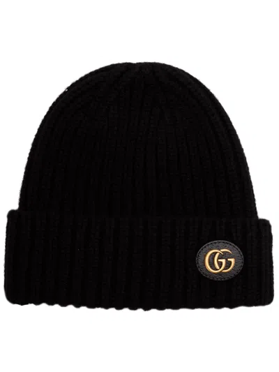 Gucci Cashmere Wool Hat With Double G In Black