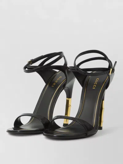 Gucci Castello Bamboo Heel Leather Sandals In Black