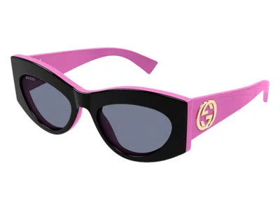 Pre-owned Gucci Cat Eye Sunglasses In Black Fuchsia Pink Grey (gg1843s/005/53)
