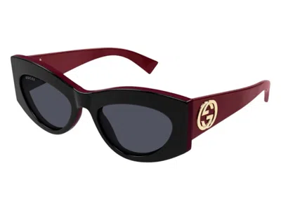 Pre-owned Gucci Cat Eye Sunglasses In Black Red Grey (gg1843s/006/53)