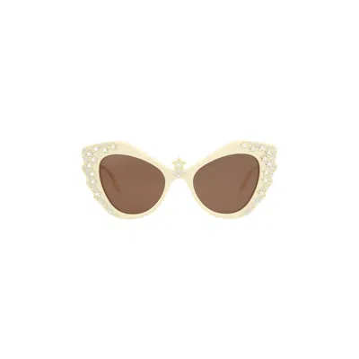 Pre-owned Gucci Cat Eye Sunglasses 'ivory/brown' In Cream